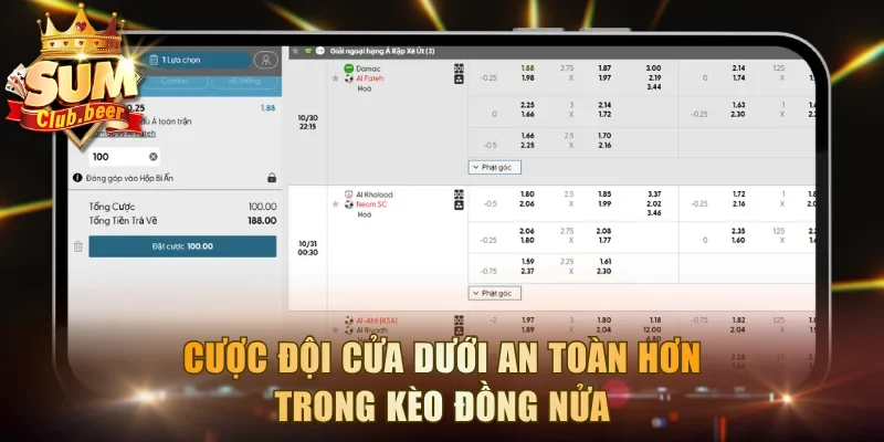Cược đội cửa dưới an toàn hơn trong kèo đồng nửa